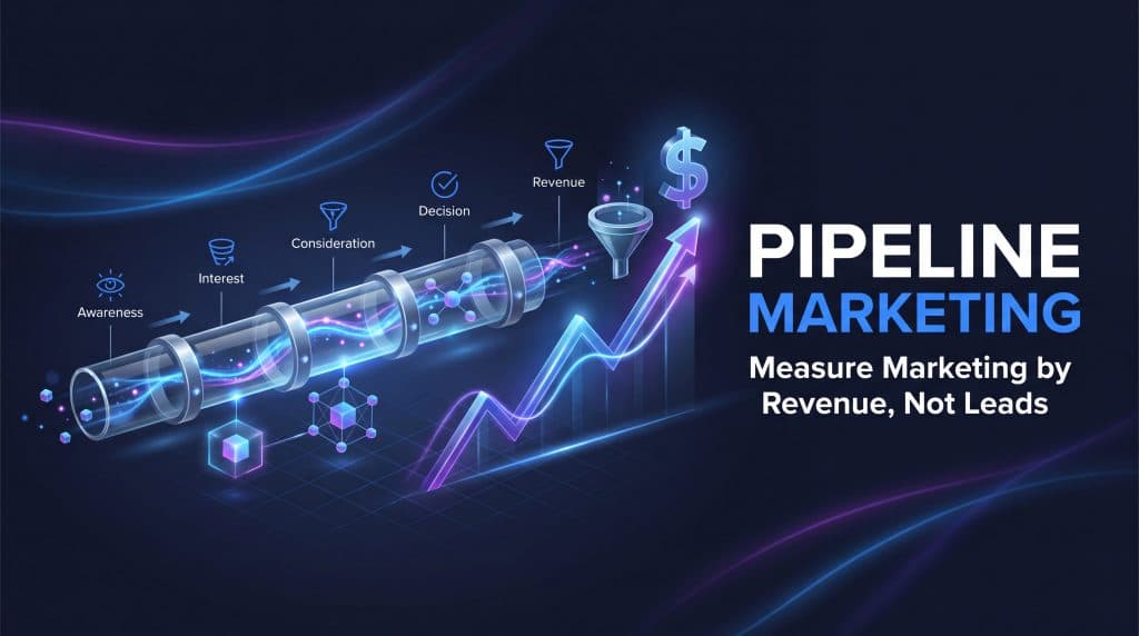 Pipeline marketing 2026 guide featured image with revenue pipeline visualization in MarqOps brand colors