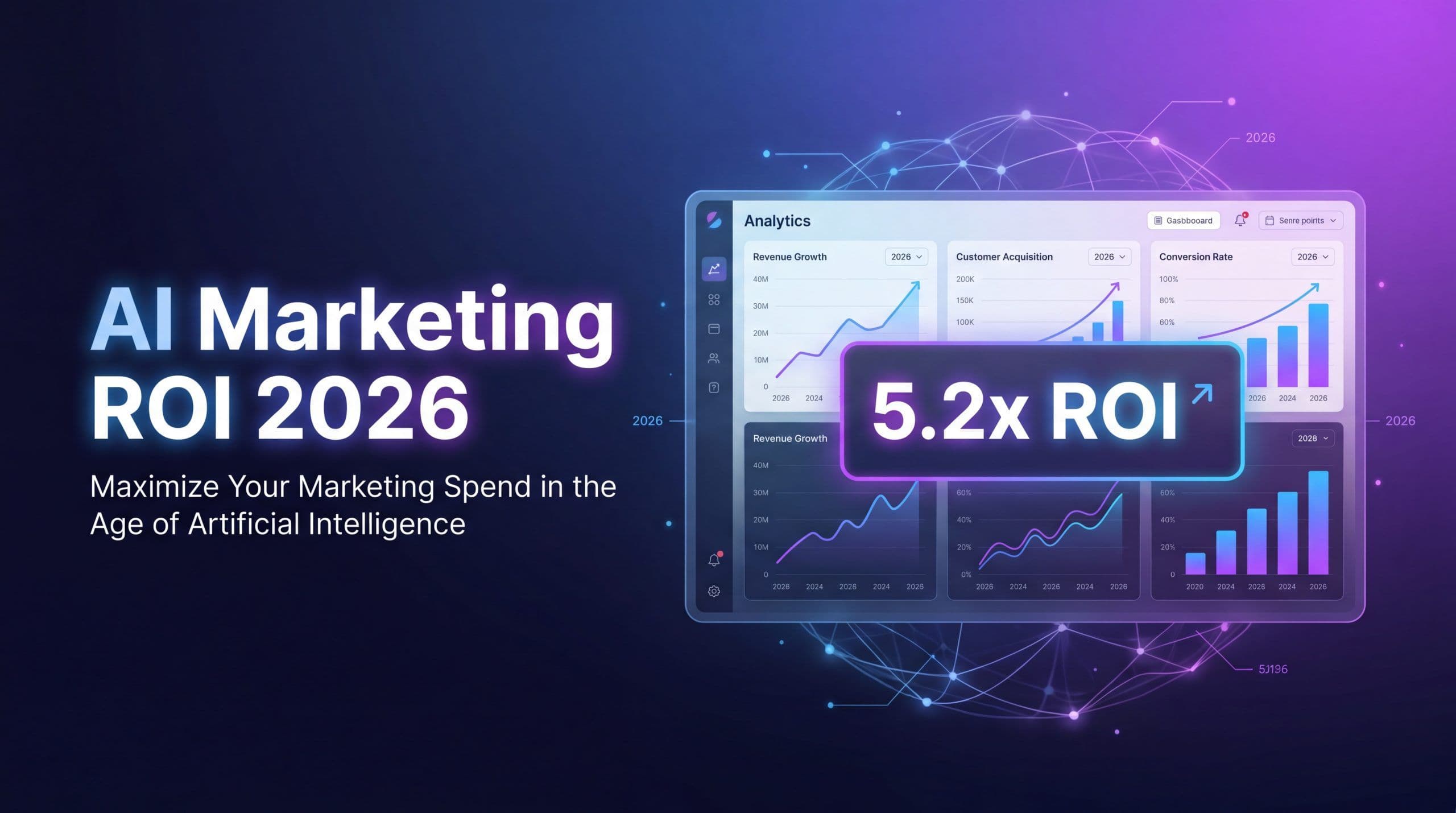 AI marketing ROI 2026 dashboard with Marketing Efficiency Ratio, incremental ROI, and campaign analytics on a modern unified interface