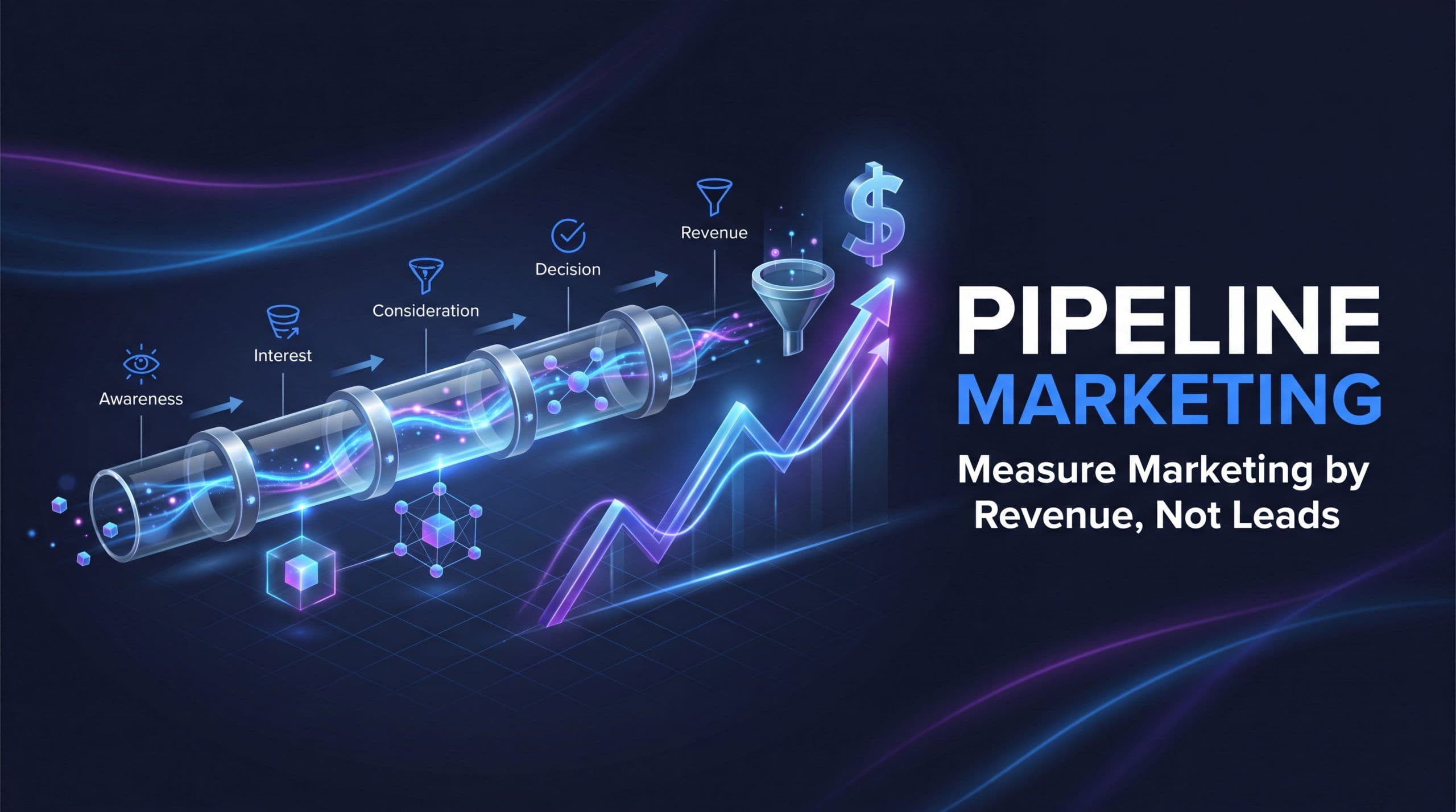 Pipeline marketing 2026 guide featured image with revenue pipeline visualization in MarqOps brand colors