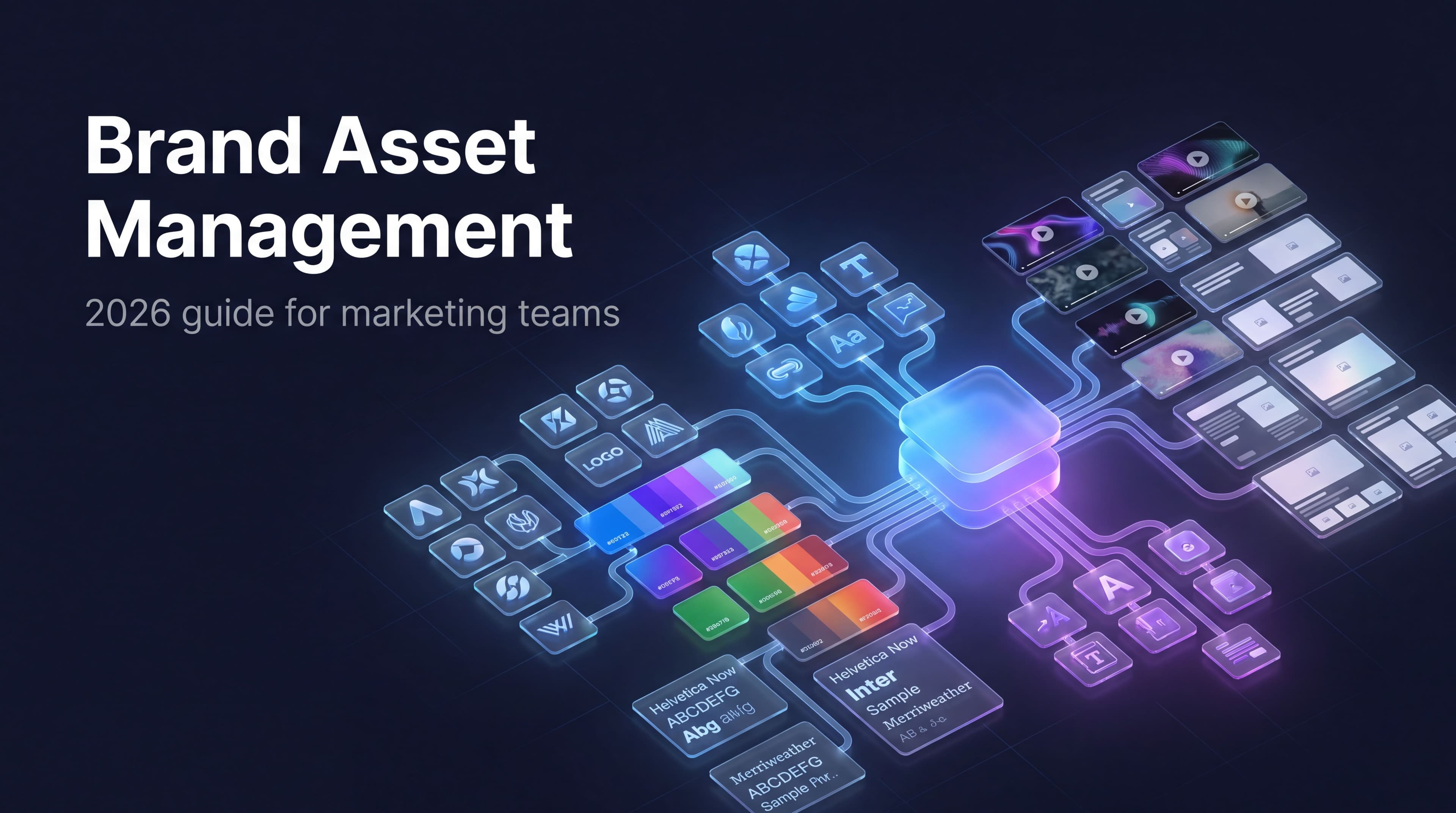 Brand asset management hub connecting logos, colors, typography and templates into one organized library
