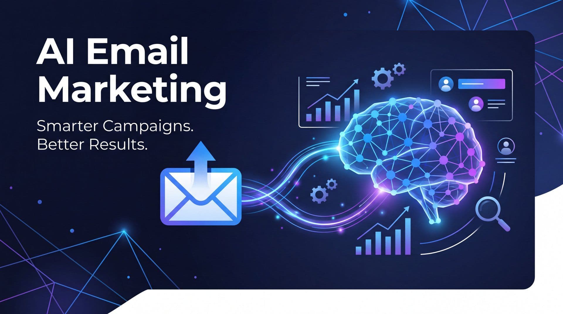 AI email marketing in 2026 concept showing an intelligent inbox with predictive and generative AI optimizing campaigns